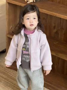 Korean-style childrens clothing 2025 Autumn and winter baby clothing girls fleece-lined sweatshirt and sweatpants set