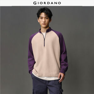 Giordano Men Fleece lined half zip contrast sweatshirt Free Shipping 12025602