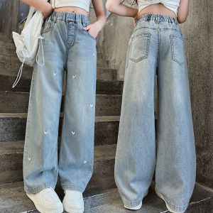Pants for Kids Girls Ice Silk Jeans Summer Breathable Ice Silk Pants Lightweight and Comfortable Suitable for 7-15Years