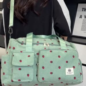 Strawberry travel bag large capacity corduroy luggage bag lightweight crossbody bag multifunctional sports and fitness bag2026