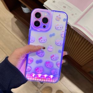 Gradient Blue Luminous Cable Case for 16Promax Glows New Blue Cat Pattern Bow Connected to the Internet Red on the Internet-152c4c8b
