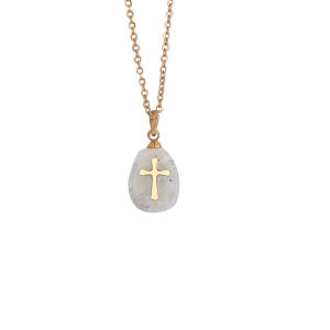 AE European and American Ornament Natural Stone Cross Necklace for Women Minimalist collarbone necklace Stainless steel necklace N857