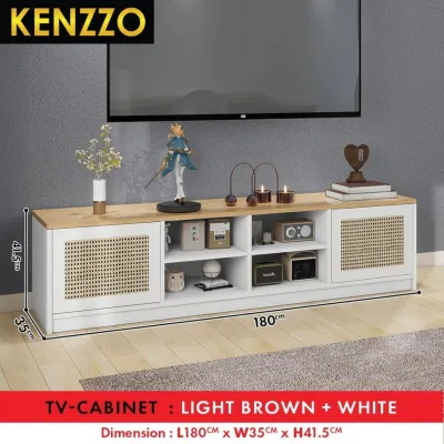 Free Installation !! Rattan Effect TV Cabinet 5FT / 6FT – Modern Media Console & TV Stand Fits Up to 75 Inch-Kenzzo