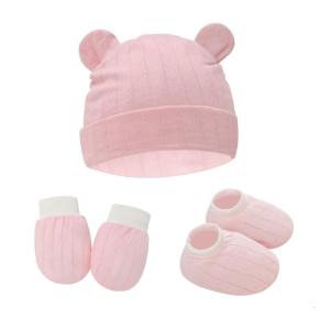 1 Set Baby Anti Scratching Gloves Cute Ears Hat Foot Cover Set Soft Cotton Newborn No Scratch Mittens Socks Beanies Cap Headwrap Kit for Infants Toddler Shower Gifts