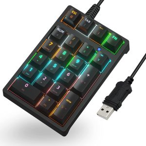 Mechanical USB Wired Numeric Keypad with RGB LED Backlit 21 Key Numpad Mechanical Numeric Keyboard for Laptop Desktop