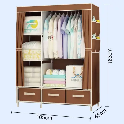 Large Foldable Wardrobe 3 Drawers Dustproof Zipper Clothes Storage Cabinet Metal Frame for Bedroom