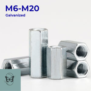 HCdailyToolsMix Galvanized Carbon Steel Hex Rod Coupling Nuts M6 M8 M10 M12 M14 M16 M18 M20 Lengthen Hexagon Coupling Nut Connector Long Hex Nuts