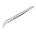 5.9" Long Silver Tone Bent Curved Tip Tweezers Forceps Plier Hand Tool. 