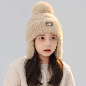 CHARRISSA Double Pompon Kids Winter Hat Solid Color Thick Yarn Baby Pom Hat Warm Thermal Beanie Elastic Weave Children Knitted Cap Baby Boys
