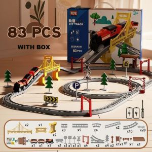 ALLUCK Plastic Childrens Electric Train with Track with Box 7Styles Train Toys Set Babys Birthday Gift Assembly Puzzle Railcar