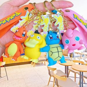 Pokemon Keychain Pikachu Anime Action Doll Toy Kawaii Pikachu Psyduck Charmander Snorlax Squirtle Cartoon Fashion Charm Backpack Pendant Doll Car Keychain Childrens Gift