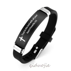 Religious Inspirational Bible Quote Cross Bracelet Stainless Steel Adjustable Silicone Bracelet Gift