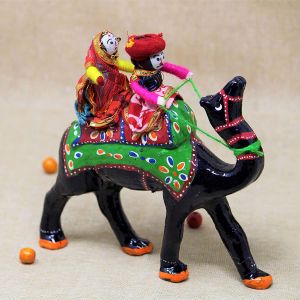 Recycled Material Rajasthani Doll Couple Rider Idol 18x16x5 cm Multicolour Recycled Material (1 piece)