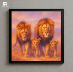 Tranh Nghệ thuật "Gia Đình Sư Tử" VIETSMART ART - Acrylic 70 x 80cm