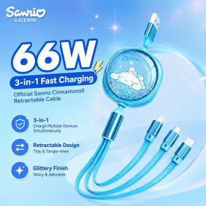 Sanrio Cinnamoroll 3 in 1 Retractable Charging Cable 66W Fast Charging Copper Core Aksesori SJ-717 AQ10