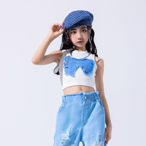 LOlanta Girls Group Dance Performance Costume Trendy Tank Top Gradient Blue Jeans Loose Cargo Pants Jazz Hip-hop Dance Outfit