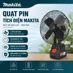 Quạt Pin Tích Điện Để Bàn Quạt Chạy Pin MAKITA Dùng Liên Tục 12-14H Làm Mát Cực Nhanh Hoạt Động Mạnh Mẽ Bền Bỉ