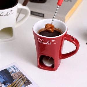 Ceramic chocolate cup fire boiler Swiss ice cream fondue cup Cheese fondue cup delivery fork fondue cup heating cup