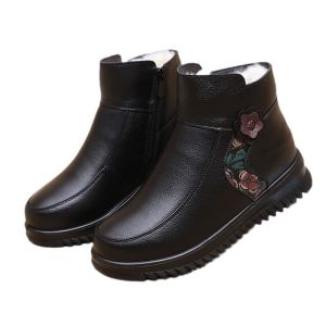 QBELY Thickened Lined Winter Boots Soft Bottom Anti-Slip Cotton Shoes for Middle-Aged And Elderly Women Comfortable Warm Boots