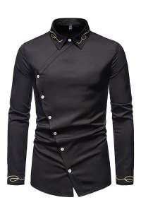 áo sơ mi áo sơ mi nam dài tay phong cách hàn quốc thiết kế cúc chéo độc lạ cực chất trẻ trung cá tính và năng động chất vải mềm mịn thoáng mát - N27