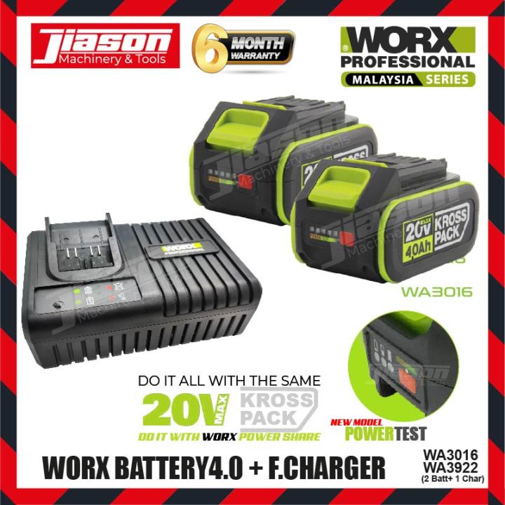 WORX WA3016 20V 4.0Ah Kross Pack Battery WA3922 6.0A Fast