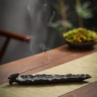 Handcrafted Lotus Leaf Incense Stick Burner Ceramic Holder (荷叶莲莲香插）