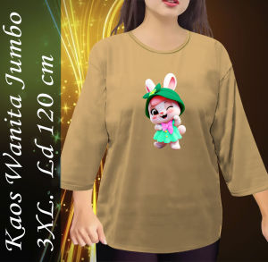 Atasan Kaos Wanita Dewasa Jumbo Oversize Lengan 3/4 Kekinian Viral Terbaru Ld 120 Xxxl Topi Hijau