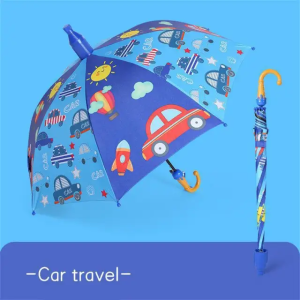 Children Umbrella Sunny Rain Black Rubber Long Handle Umbrella Cute Cartoon Kid Umbrella with Waterproof Cover For boy &girls Character Design Babies&baby Rain Gear