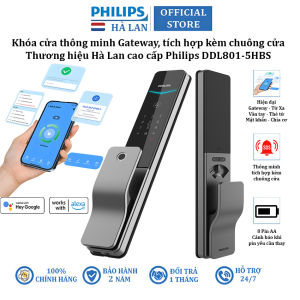 Bộ khóa cửa thông minh Gateway điều khiển từ xa vân tay thẻ từ mật khẩu và chìa cơ tích hợp kèm chuông cửa Philips DDL801-5HBS