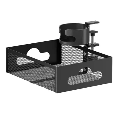 MMLUCK Thép carbon Giá để đồ dưới bàn Không cần khoan Xoay 360 độ Khay tài liệu kẹp Tiết kiệm không gian có giá đỡ cốc Kệ văn phòng phẩm để bàn Văn phòng