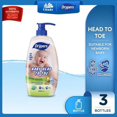 Drypers Baby Head to Toe (3x650ml) - Oat / Fruit / Avocado / Shea Butter / Raspberry / Berry Grape - Tear Free & Baby Friendly Fragrance