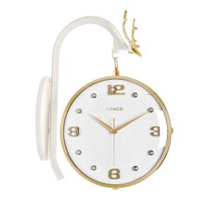 American Vintage-inspired Luxury Double Sided Wall Clock - European Style Deer Hanging Clock Home Decor Quartz Fashion Mute Art Wall Clock 360 Degree Rotation 39*50cm