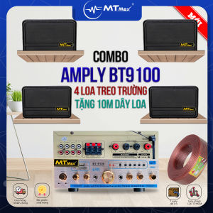 Combo Amply BT9100 Công Suất 300W Và 4 Cặp Loa Treo Tường Âm Thanh Mini Cho Spa Quán Cà Phê Phòng Trà Phòng Tập Thể Dục Nhà Trường Tặng 10M Dây Loa Kết Nối Với Amply
