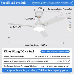GEERLI Five-year warranty! Premium 42-inch matte white ceiling fan with wood grain blades six-speed remote control pure copper DC motor timer and countdown function suitable for living rooms dining rooms offices apartments resorts and