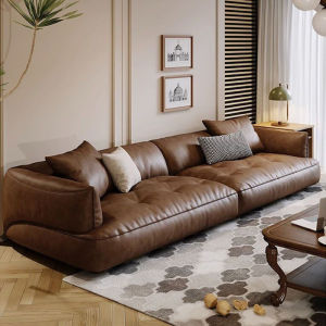 CraftedLiving SG-Nordic Waxed Leather Sofa Modern Full Set Genuine Leather Sofa 4 5 6 Seats