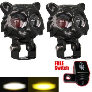 LED Lens Spotlight Dual Color White Yellow Light Tiger Auxiliary Fog Lamp Double Lenses Spotlights F