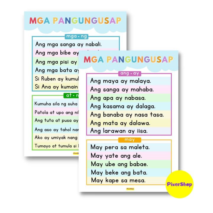 2 PCS. MGA PANGUNGUSAP EDUCATIONAL POSTERS/A4 SIZE TAGALOG READING ...