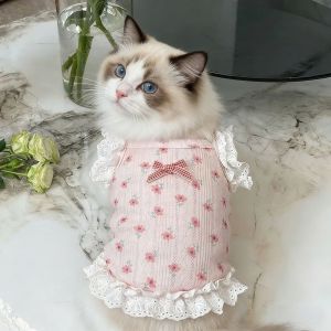 PAZNUL Floral Design Puppy Vests Short Style Lace Trim Small Dog Vest  Polyester Princess Dress Pet Fashion