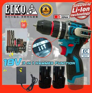 EIKO JAPAN EK18HD-BL 18V BrushLess Cordless Hammer Drill Bateri Drill Murah Heavy Duty