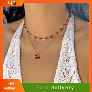 HB Cute Sweet Red Cherry Chain Bracelet Necklace Anklets For Women Vintage Fruit Jewelry Wedding Party Gift