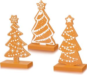 Syhood 3 Pcs Christmas Gingerbread Tree Tabletop Decorations Wooden Gingerbread Trees Sequins Village Standing Gingerbread Tree Sign with Base for Xmas Home Table Centerpiece Mantel Shelf office Decor