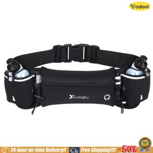 [VOS] Water Bottle Holder with Bottles Multiple Pockets Exercise Waist Pouch with Reflective Strip Adjustable Strap for Outdoor Sports