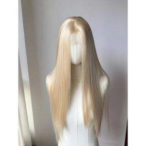 Female Straight Hair Full Head Wig Natural Black White Long Wig 70CM Cosplay Split Bangs