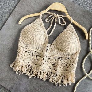 ⚡Port⚡ blouses women new style 2025 Female Camisole Tube Top Hot Spring Beach Seaside Holiday Halter Neck Hollow Woven Strapless Top 2️⃣0️⃣2️⃣5️⃣