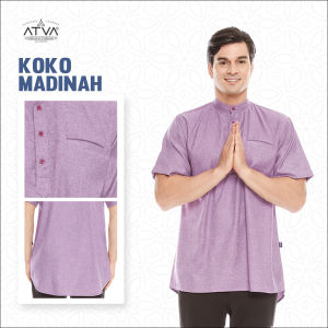 ATVA Baju Koko Pria Madinah Tangan Pendek Warna Purple