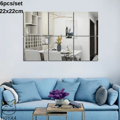 HOYAA DIY Glass Acrylic Mirror Sticker For Living Room Wall Self-Adhesive 4/5/6/8/10PCS Square HD Body Mirror Full Length