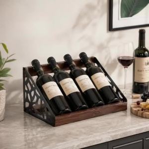 Sacesr Home Bar Wooden Wine Rack Wine Bottles Holders Retro Hollow Iron Cocktail Shelf Display Whiskey Showcase Stand Bar Accessories R3K9L
