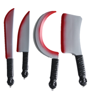4PCS Pisau Mainan Prank Blood Knife Plastik Pisau Halloween Pisau Dapur Palsu Golok Darah Halloween