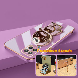 Casing Ponsel untuk Samsung A12 5G M12 F12 A11 M11 Case pelindung pola HP Doraemon berkilau softcase pelapisan casing ponsel silikon pembungkus penuh penutup kesing streamline Phone Stands
