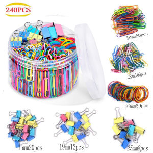 Colorful Binder Clips Black Document Clips Stationery Set With Rubber Bands Multipurpose Paper Clips For School And Office Supplies